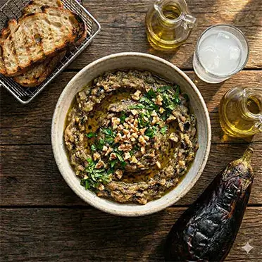 Καπνιστή Μελιτζανοσαλάτα με Σκόρδο και Καρύδια